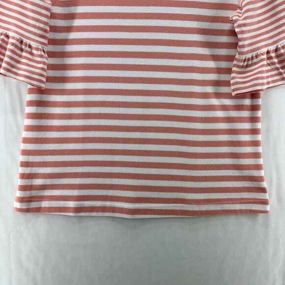 Blair Top Womens Sz S Striped Round Neck Ruffled Elbow Sleeve Orange - Picture 4 of 11